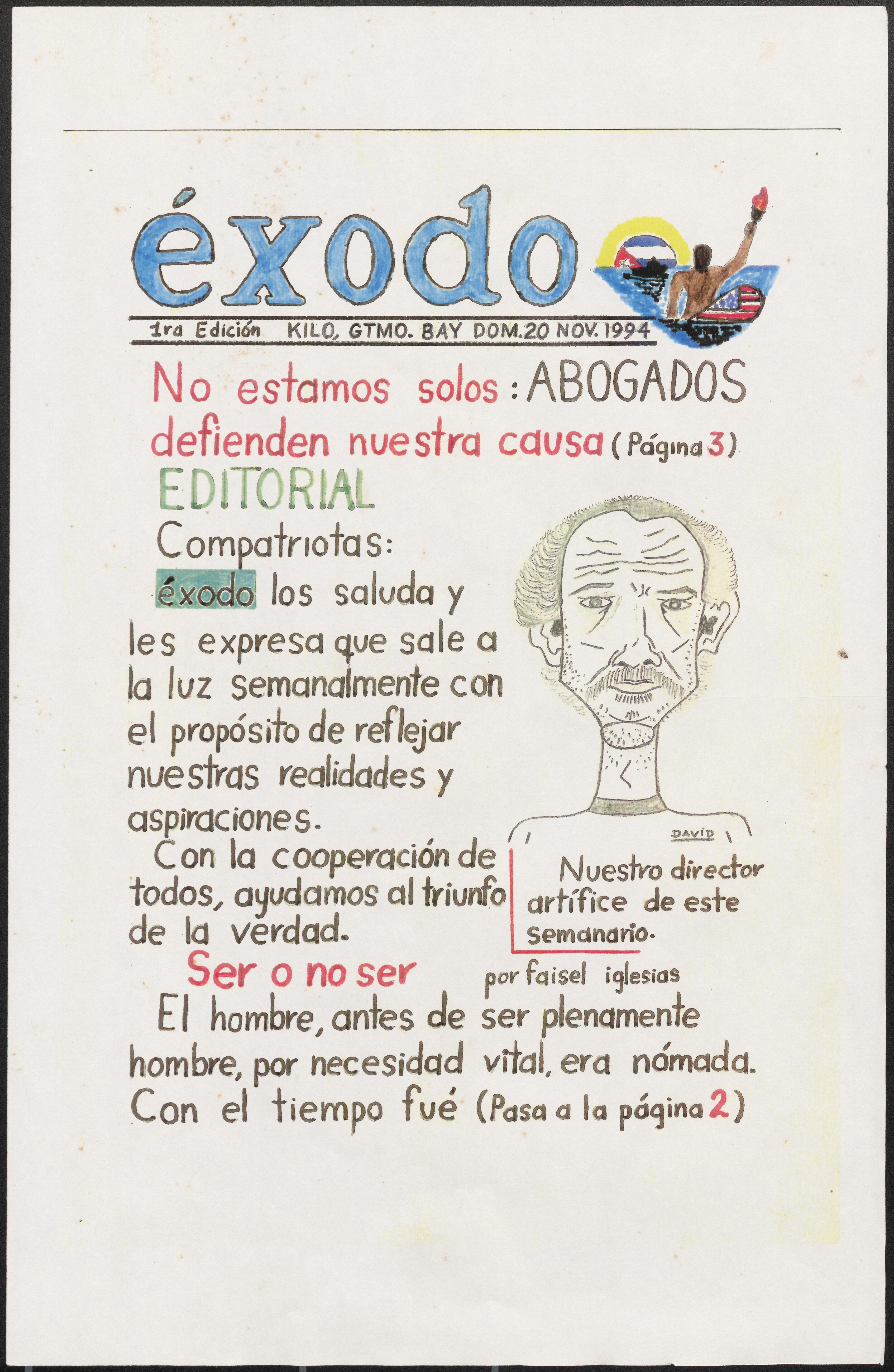 The front page of the first edition of éxodo